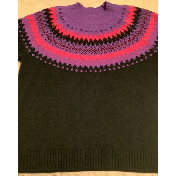 Fashion Bug 1X Black Sweater With Purple & Pink Fair Isle Yoke 100% Acrylic Knit - Picture 4 of 10